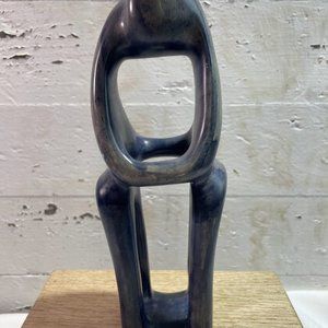 Blue Grey Kenyan Soapstone People Kissing Couple Statue Figure Earthbound Tradin